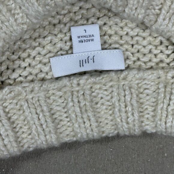 J Jill Sweater Womens Large Ivory Blue Stripe Cable Knit Nautical Crew Neck - Picture 5 of 9